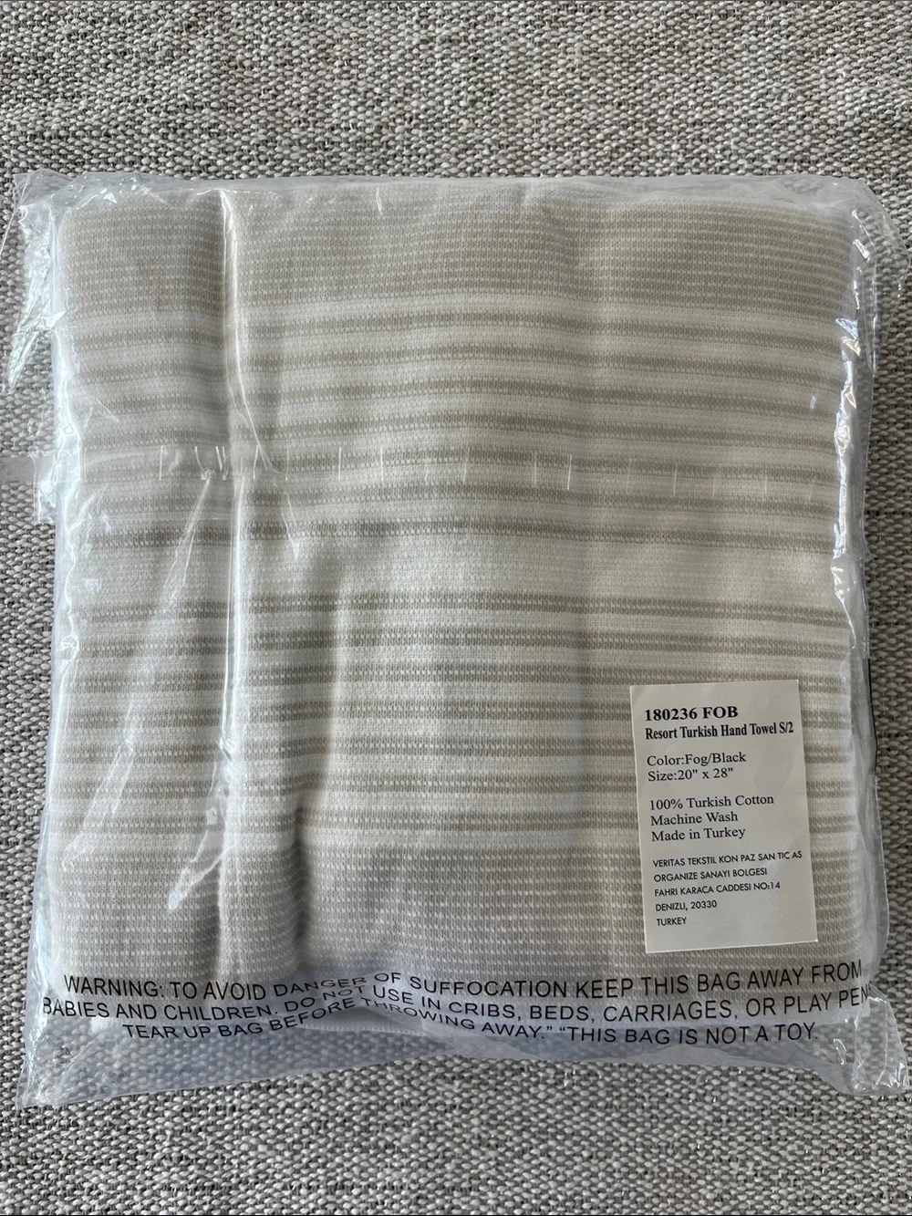 New Frontgate Resort Collection Turkish Hand Towel Set 2 Fog White Black NWT